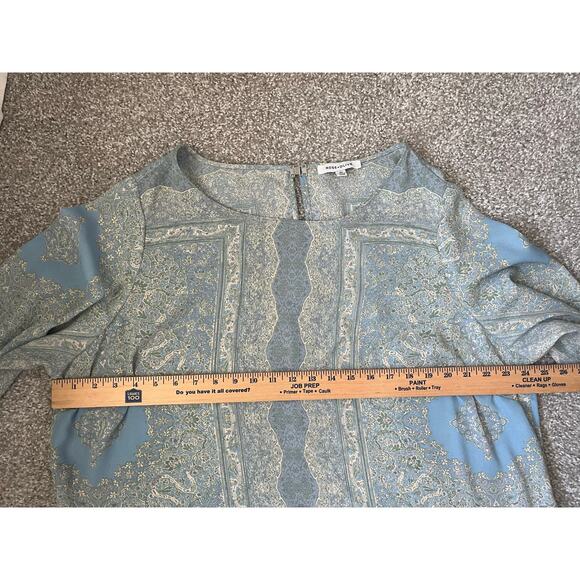 Rose + Olive Blouse Floral Blue Green Boho Lightweight Flowy Pastel Office 2X - Picture 10 of 12